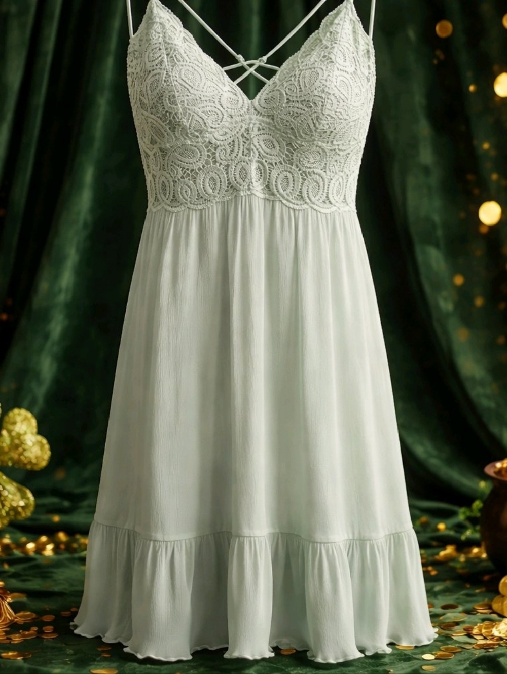 Victoria's Secret Pink - Lace Bodice Spaghetti Strap Dress - Sage Green